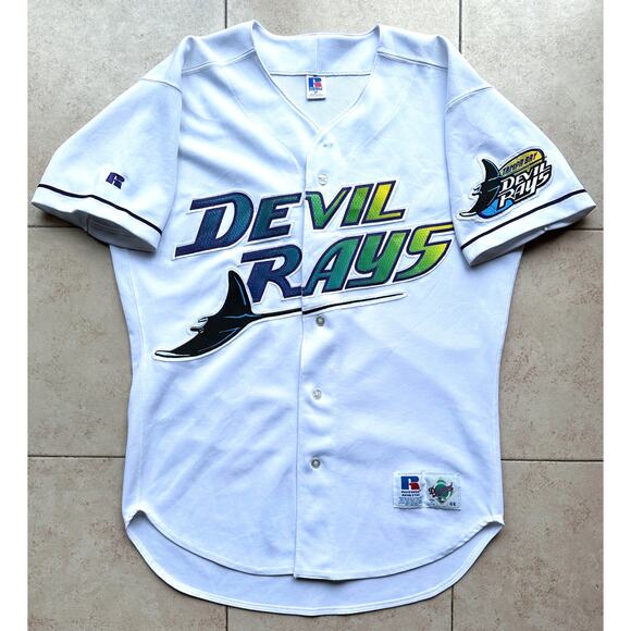 Tampa Bay Devil Rays 90s Russell DIAMOND jersey 44 L white home MLB baseball vtg